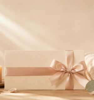 Bon cadeau Coeuroline - coffret cadeau bien-etre, ruban rose, bougie et eucalyptus