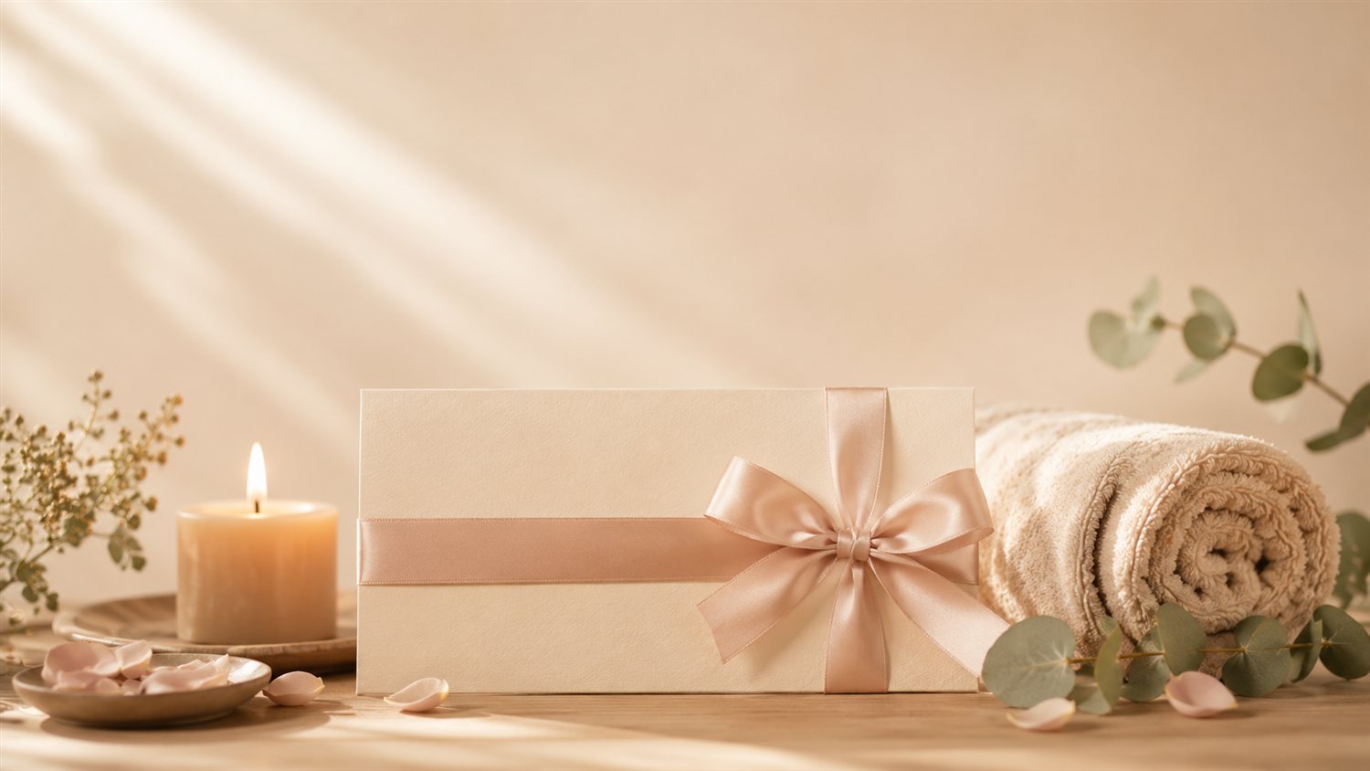 Bon cadeau Coeuroline - coffret cadeau bien-etre, ruban rose, bougie et eucalyptus