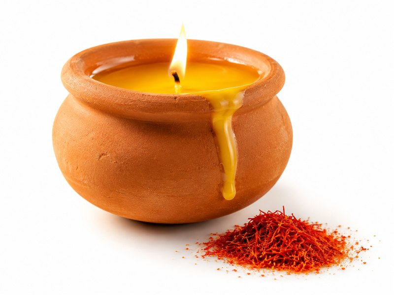 Bougie de massage en pot terracotta et pincée de safran