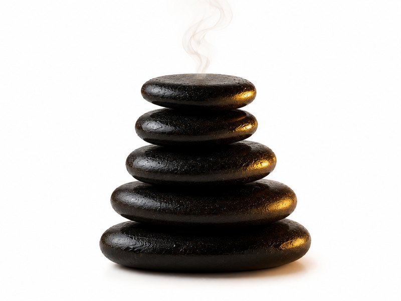 Pile de pierres de basalte noires avec vapeur
